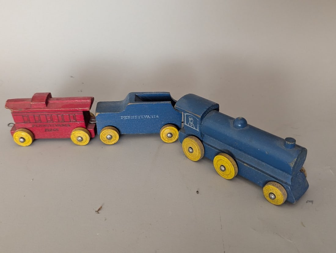 Vintage Strombecker American Fast Freight Wooden Toy Train Set with Original Box - 4