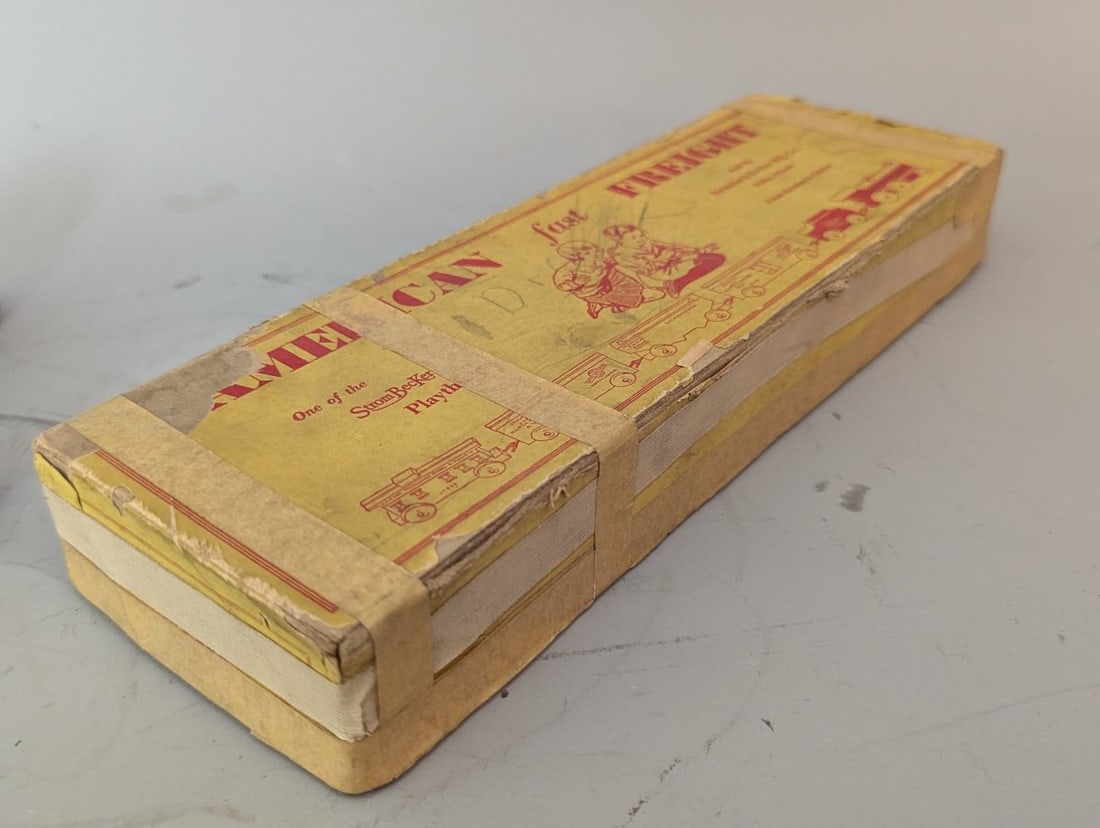 Vintage Strombecker American Fast Freight Wooden Toy Train Set with Original Box - 6