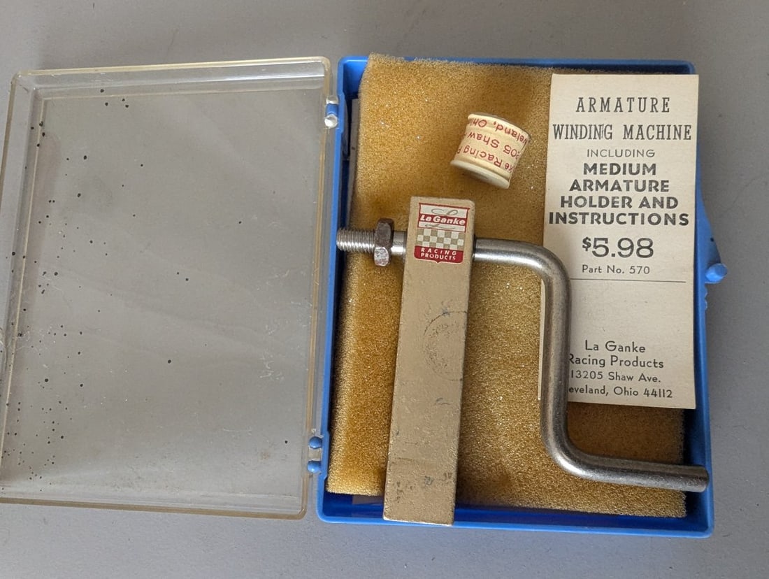La Ganke Racing Armature Winding Machine Part No. 570 Vintage Slot Car Tool NOS: **Important** Please read below description on how to avoid high shipping costs. Introducing the La Ganke Racing Products Armature Winding Machine (Part No. 570). This remarkable tool is new old