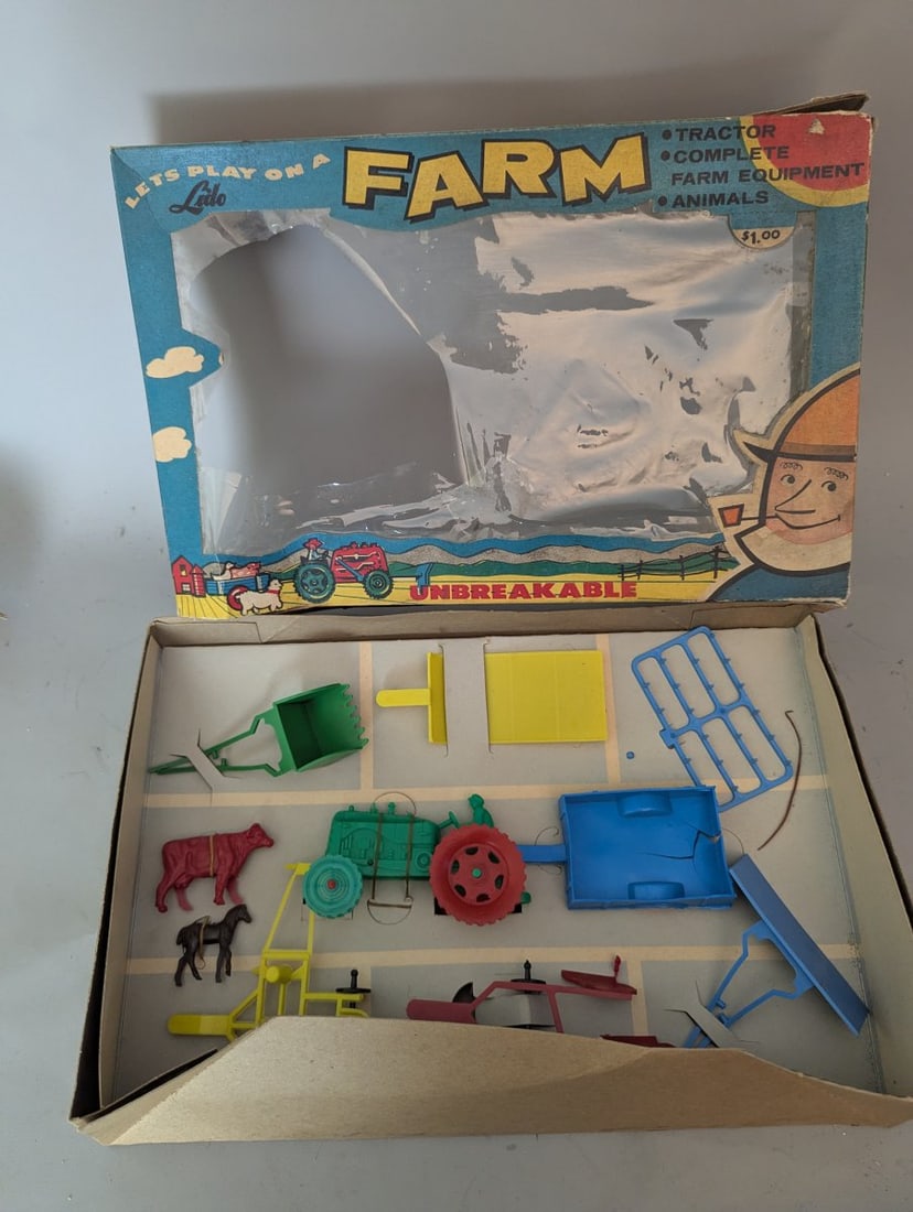 Lido Vintage Let's Play on a Farm Toy Set Original Box Collectible Retro: **Important** Please read below description on how to avoid high shipping costs. Discover this charming Lido 'Let's Play on a Farm' toy set! This item is new old stock, with the box measuring 15 1/2
