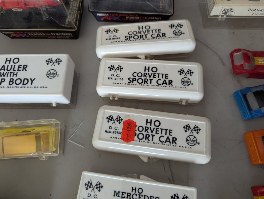 Lot of HO Slot Cars Die Cast Vehicles Bodies Storage Cases Aurora Marx Collection - 6