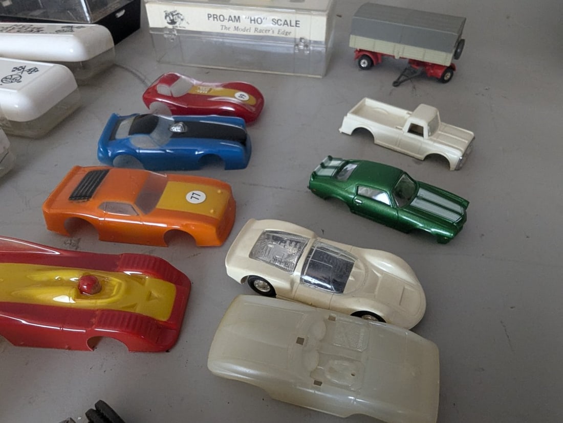 Lot of HO Slot Cars Die Cast Vehicles Bodies Storage Cases Aurora Marx Collection - 8