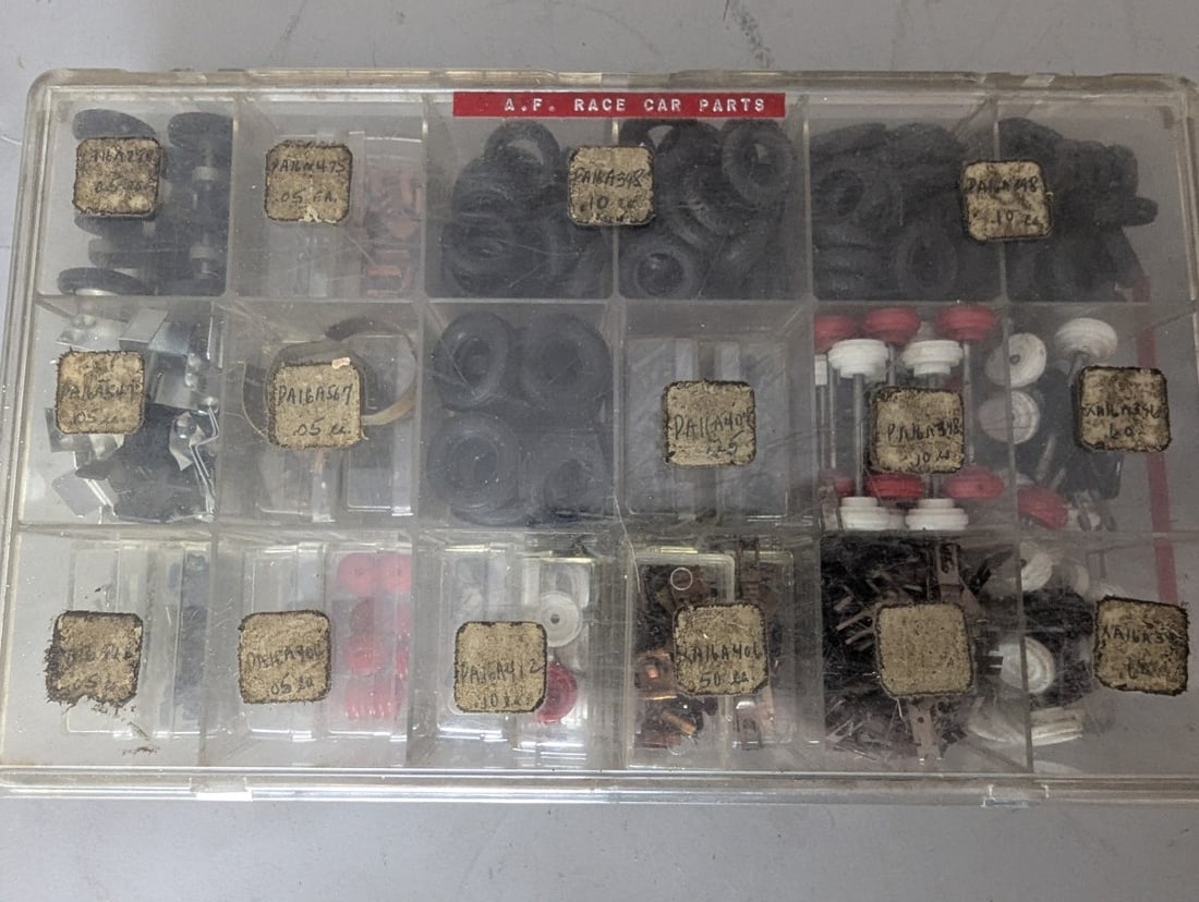 Large Collection Vintage 1960s Cox 1/32 Scale Slot Car Parts in Organizer Boxes - 11