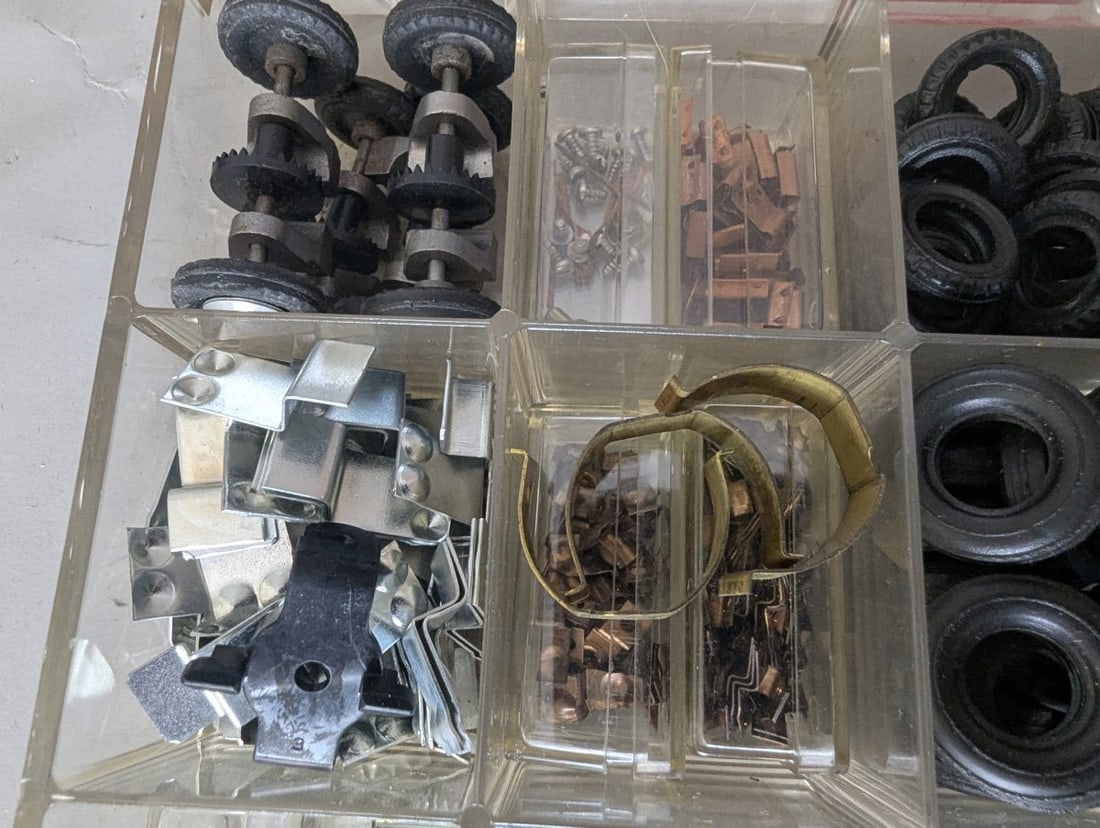 Large Collection Vintage 1960s Cox 1/32 Scale Slot Car Parts in Organizer Boxes - 2