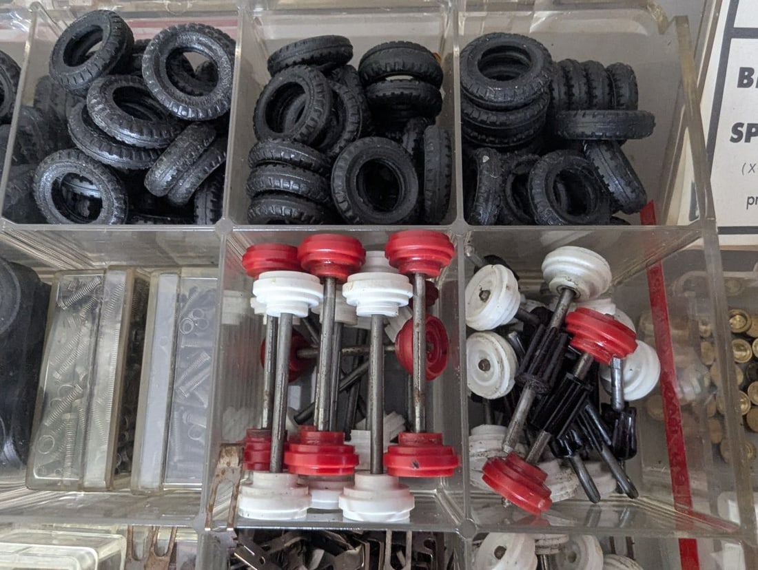 Large Collection Vintage 1960s Cox 1/32 Scale Slot Car Parts in Organizer Boxes - 4