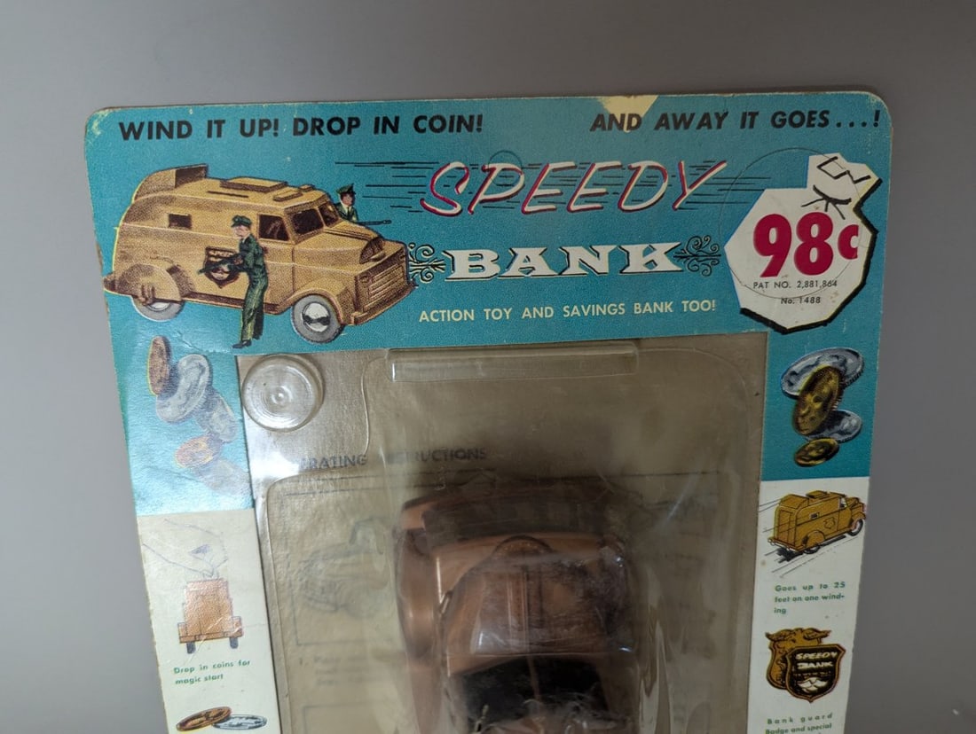 Vintage Tri-Play Toys Speedy Bank Armored Car Wind-Up Toy Collector's Item - 3