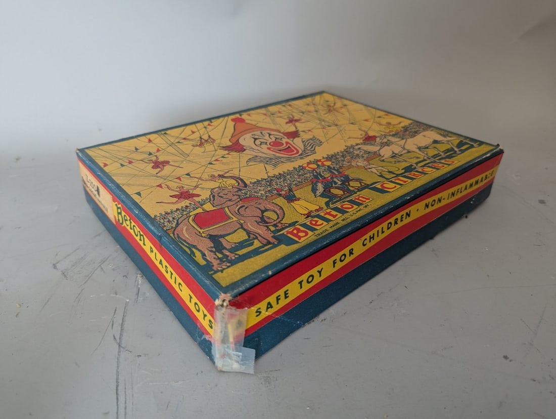 Vintage Beton Circus Toy Figure Set by Bergen Toy & Novelty Co in Original Box - 7
