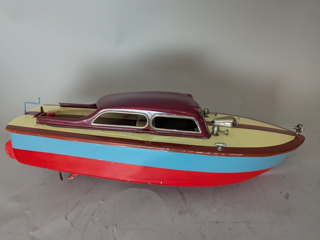 Sakai Tin Litho Battery Operated Model Motor Boat with Original Box Vintage Toy - 2