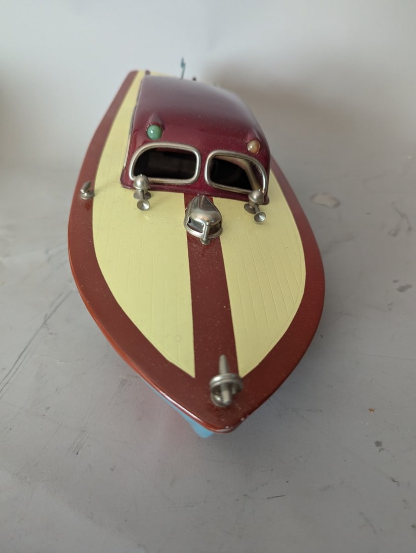 Sakai Tin Litho Battery Operated Model Motor Boat with Original Box Vintage Toy - 3
