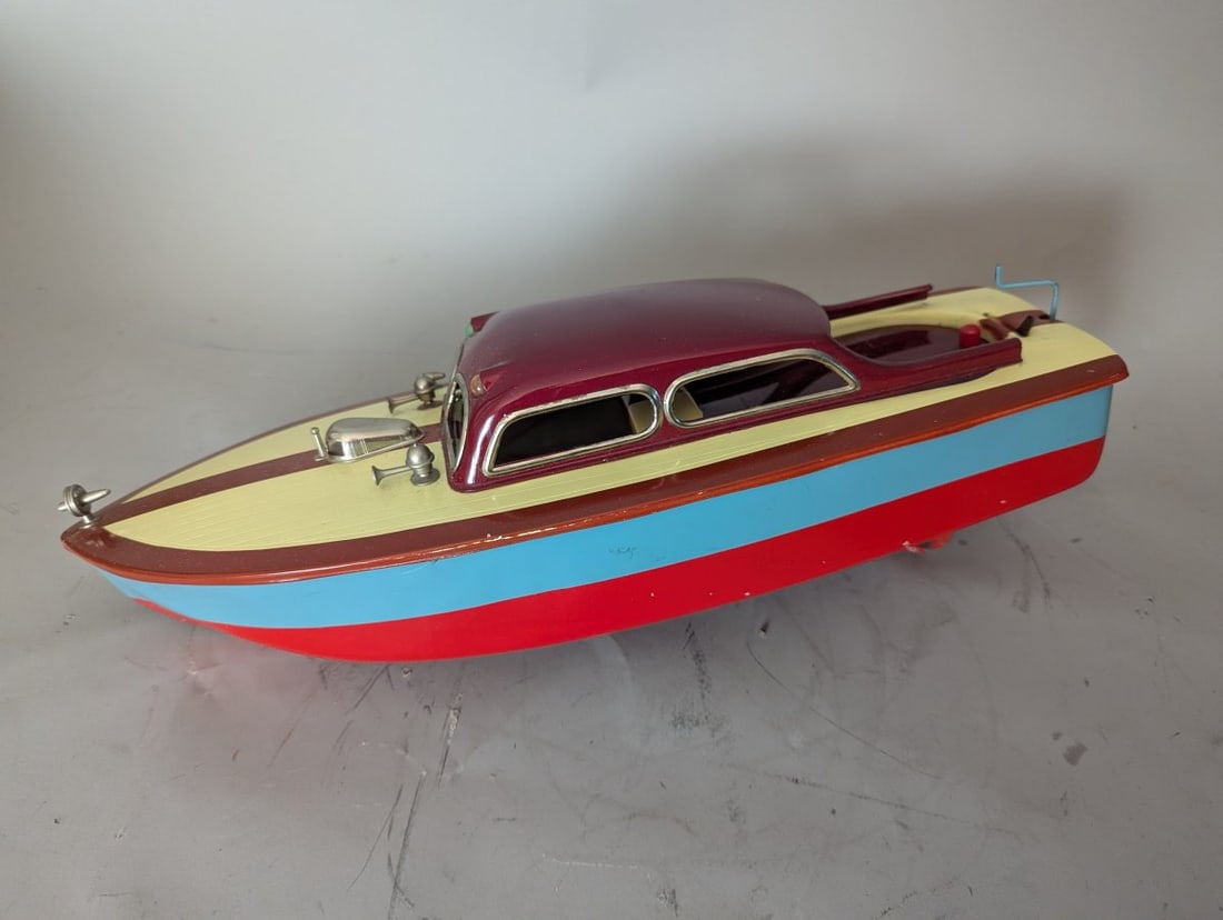 Sakai Tin Litho Battery Operated Model Motor Boat with Original Box Vintage Toy - 4