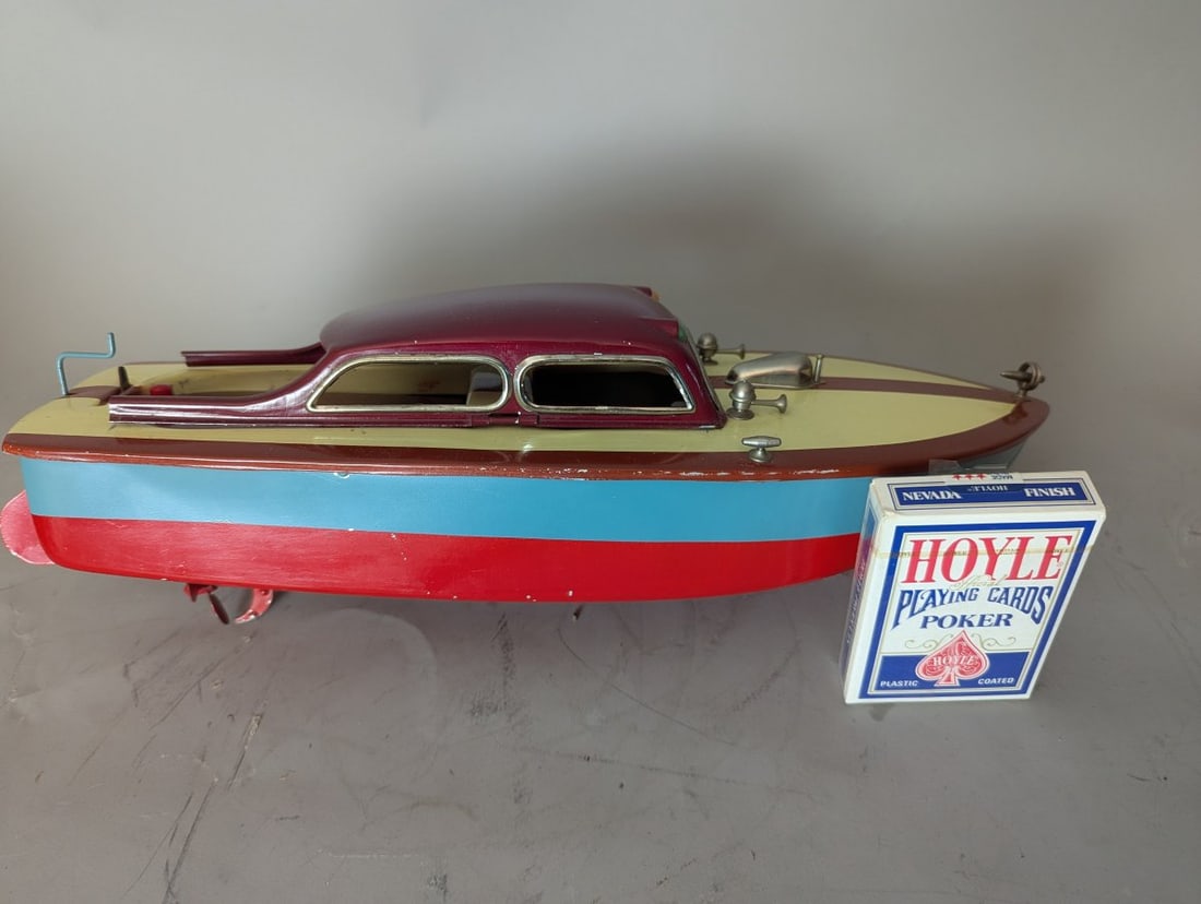 Sakai Tin Litho Battery Operated Model Motor Boat with Original Box Vintage Toy - 8