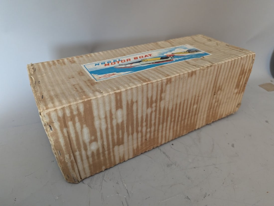 Sakai Tin Litho Battery Operated Model Motor Boat with Original Box Vintage Toy - 9