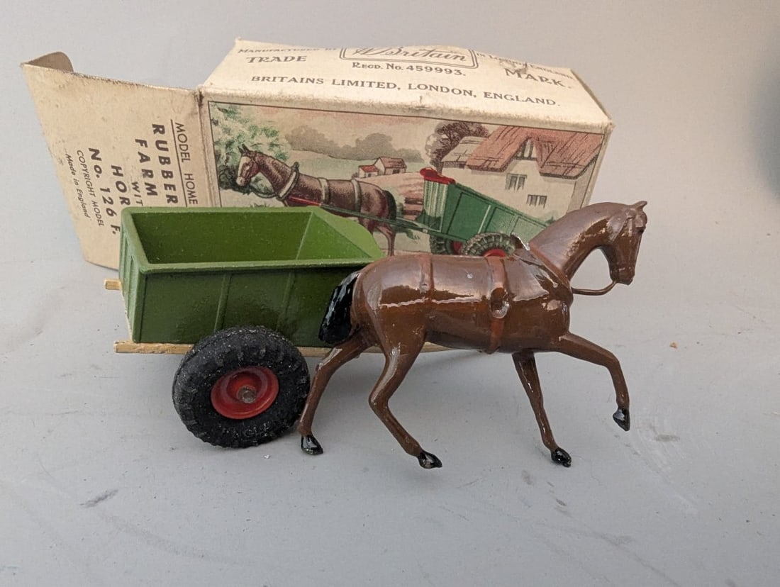 Britains Model Home Farm Series Rubber Tyred Farm Cart with Horse No. 126 F Vintage Toy - 2