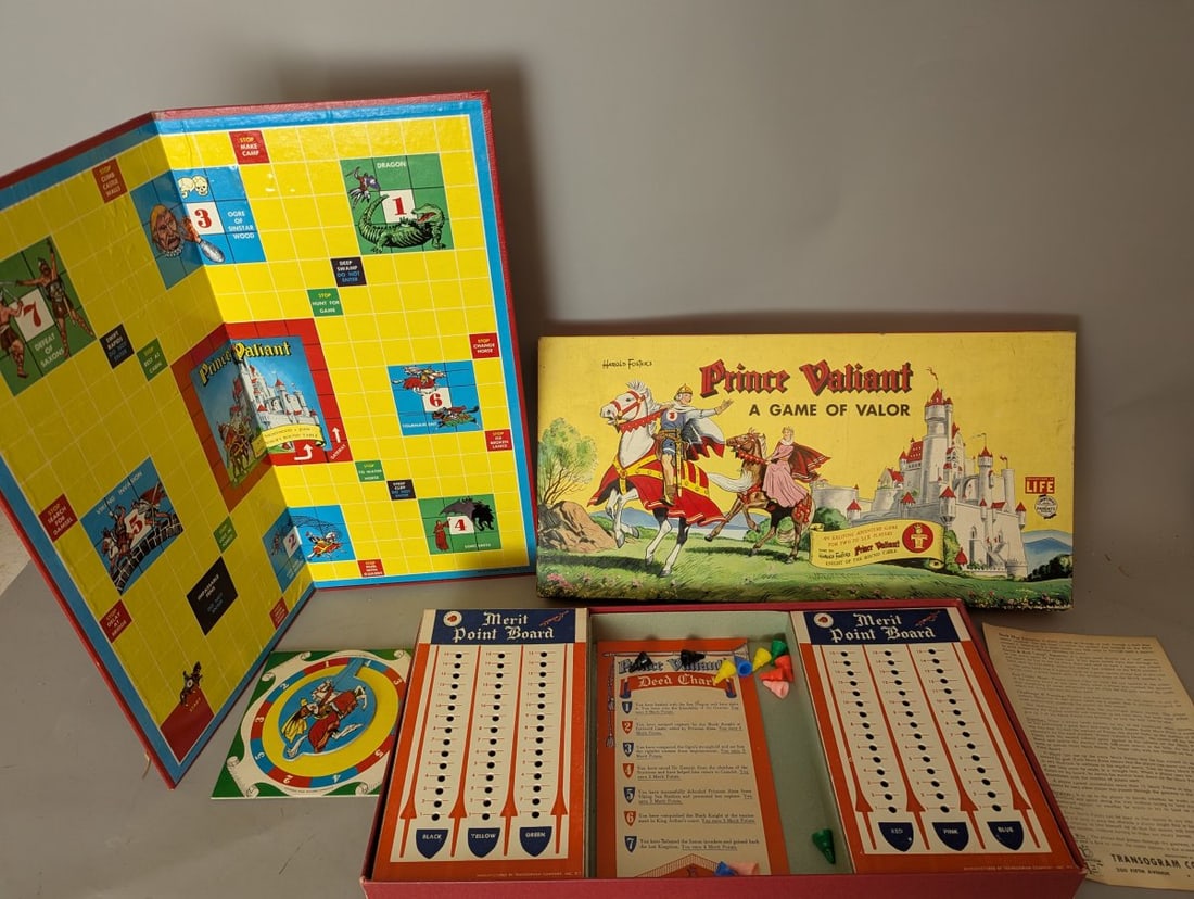 Vintage 1954 Prince Valiant A Game of Valor Board Game by Transogram Harold Foster: **Important** Please read below description on how to avoid high shipping costs. Discover the adventure with this Vintage 1954 Prince Valiant 'A Game of Valor' Board Game by Transogram, measuring 17