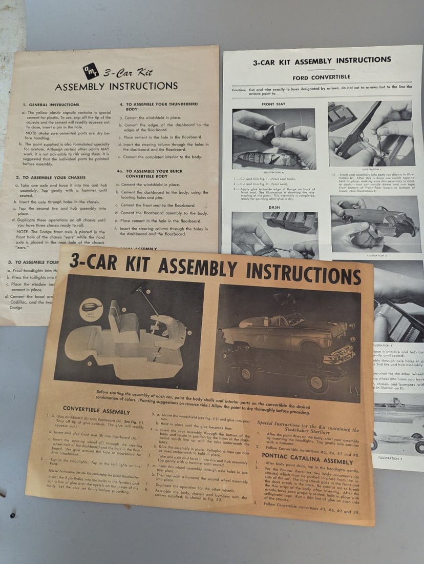 Vintage 1950s 3 Car Assembly Kit Pontiac Catalina Ford Convertible Studebaker Starliner - 8