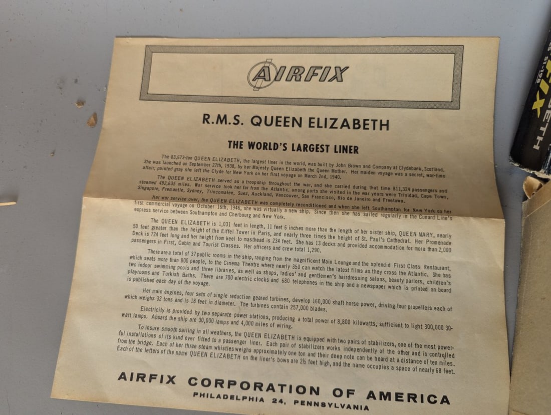 Vintage Airfix RMS Queen Elizabeth 1:600 Scale Model Kit Classic Collectible - 4
