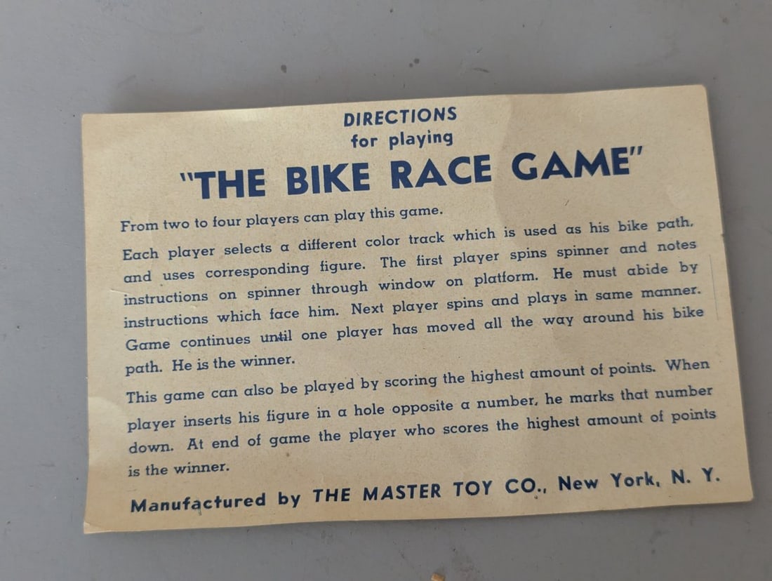 Vintage The Bike Race Game No. 65 The Master Toy Co Rare Collectible Board Game - 4