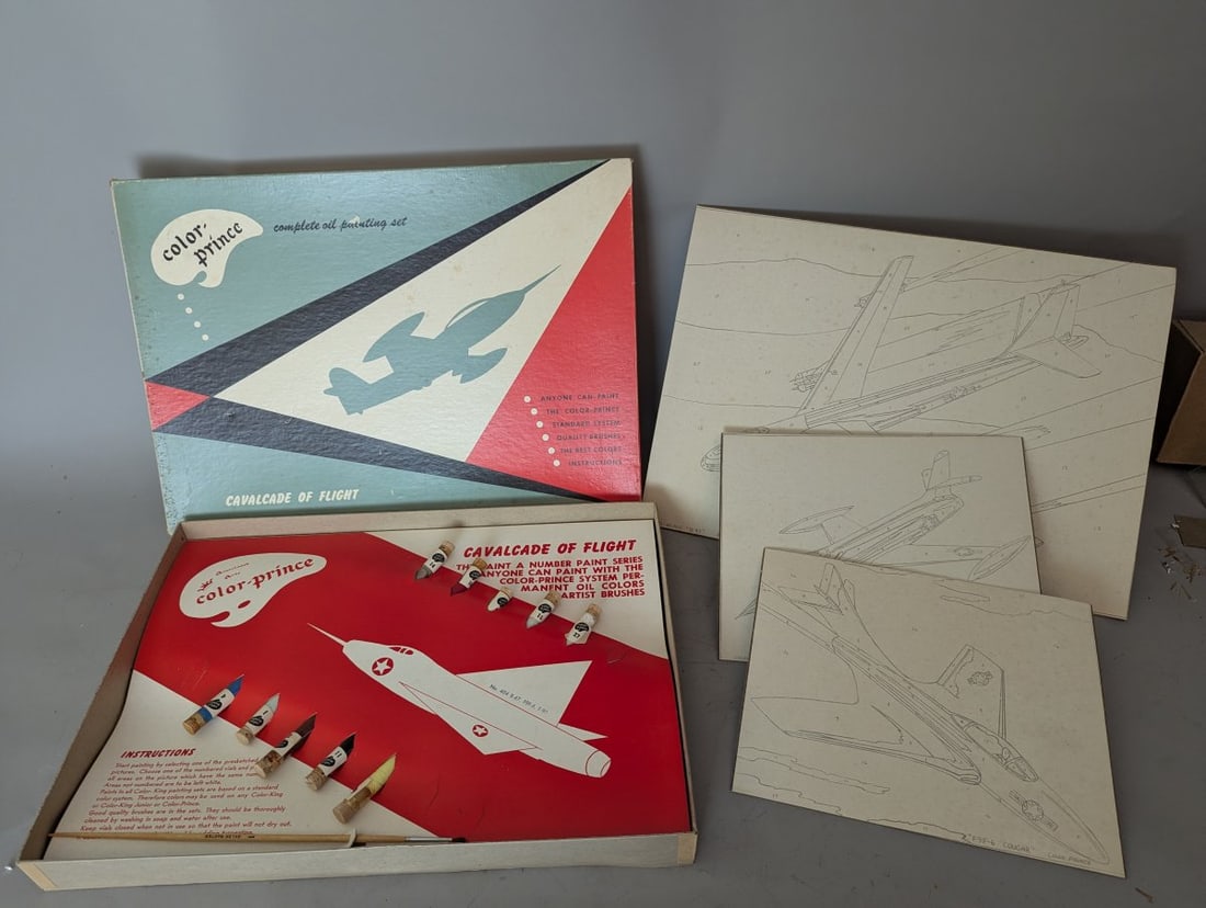 Vintage Color-Prince Cavalcade of Flight Paint by Number Set No. 404 Mid-Century Design: **Important** Please read below description on how to avoid high shipping costs. Discover a gem from the past with this Vintage Color-Prince 'Cavalcade of Flight' Paint by Number Set, No. 404. This