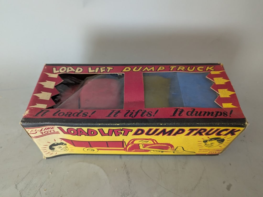 Vintage B-Line Toys Load Lift Dump Truck No. 250 Classic Toy Collectible: **Important** Please read below description on how to avoid high shipping costs. This is a New old stock. 4 x 4 1/2 x 10 1/2 collectible Load Lift Dump Truck No. 250 by B-Line Toys. Unused inside,