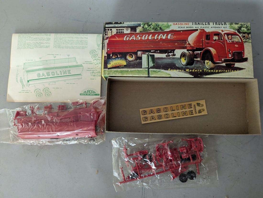 Vintage Aurora 5000 Gal Gasoline Trailer Truck Model Kit No 501-69 New Old Stock: **Important** Please read below description on how to avoid high shipping costs. Up for auction is a Vintage Aurora 5000 Gal. Gasoline Trailer Truck Model Kit (No. 501-69). This kit is New Old Stock