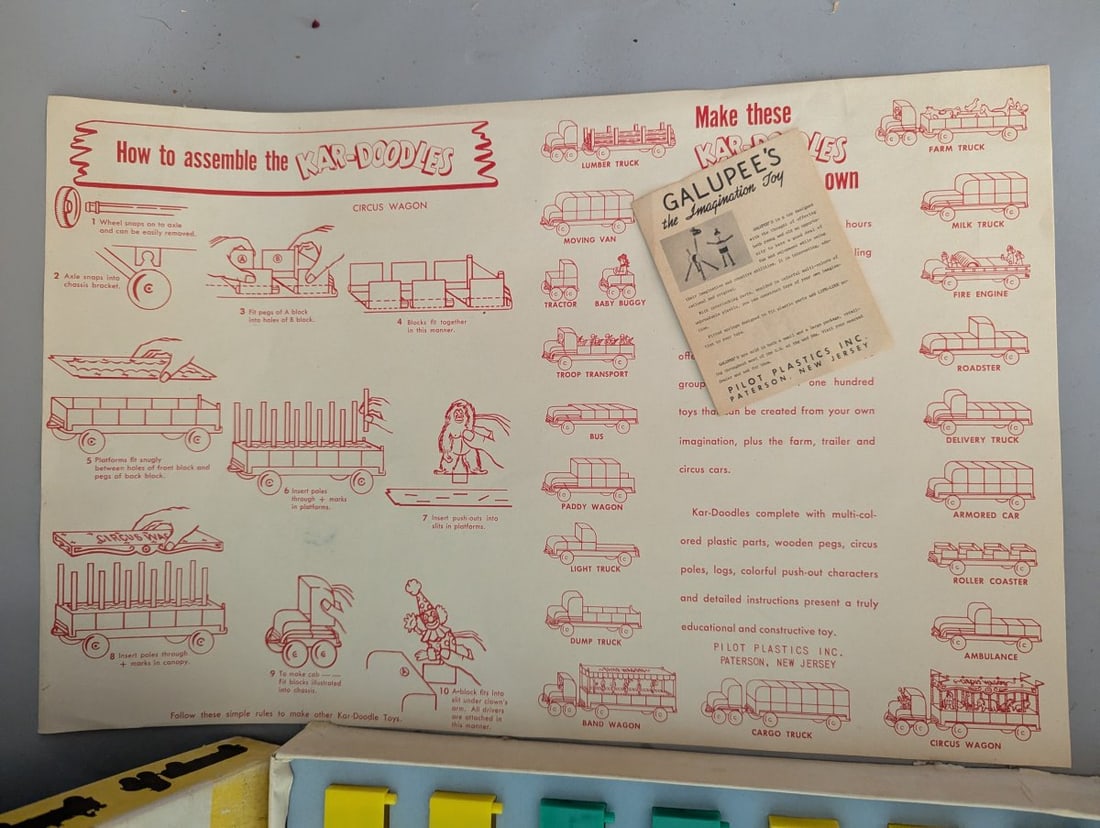 Kar-Doodles Car Toy Construction Set by Pilot Plastics Inc. Vintage Unpunched - 5
