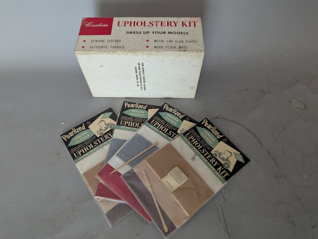 Marty's Little Cars Vintage Custom Upholstery Kit Collection with Display Box: **Important** Please read below description on how to avoid high shipping costs. Up for auction is a unique collection of New Old Stock (NOS) items featuring a retail display box and six individual