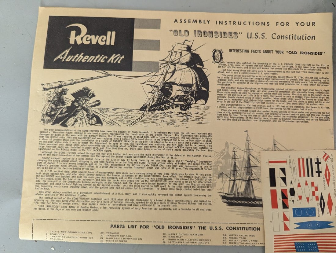 Vintage Revell USS Constitution Old Ironsides Plastic Model Kit H-304 Unbuilt Collectible - 5