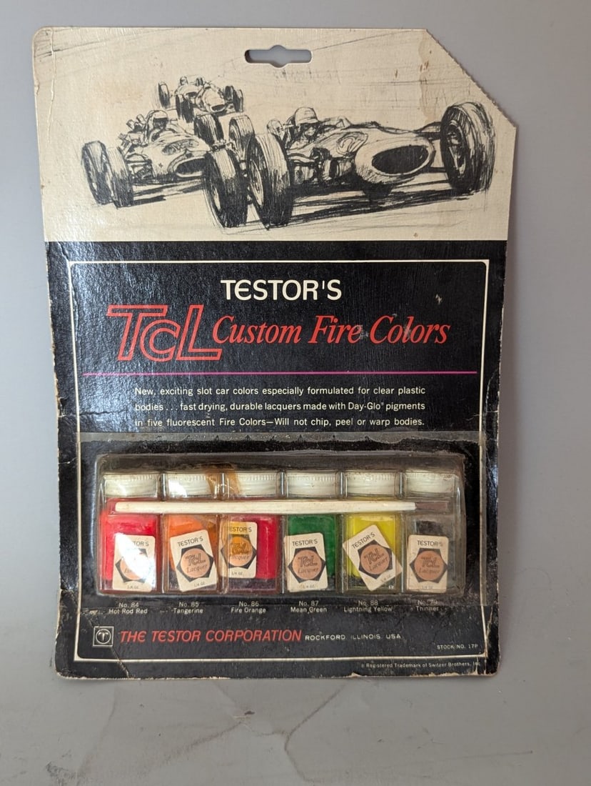 Vintage Testor's TCL Custom Fire Colors Slot Car Paint Set 17P New Old Stock: **Important** Please read below description on how to avoid high shipping costs. This Vintage Testor's TCL Custom Fire Colors Slot Car Paint Set, Stock No. 17P, is a must-have for collectors of