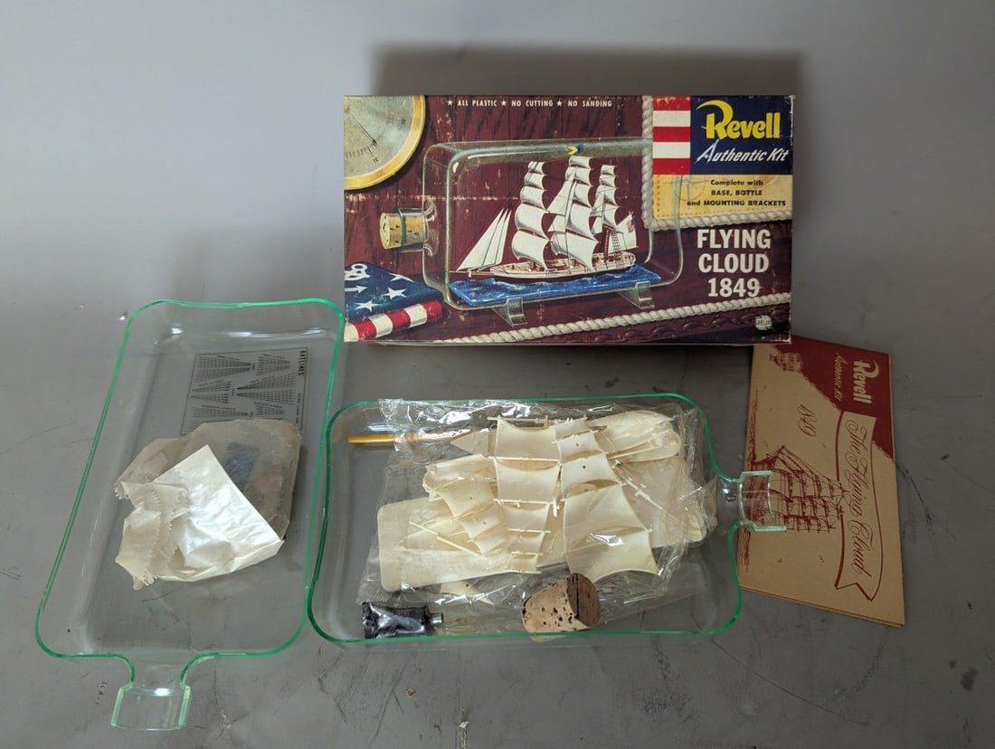 Vintage Revell Flying Cloud 1849 Ship in a Bottle Model Kit H-413:149 New Old Stock: **Important** Please read below description on how to avoid high shipping costs. Discover the charm of vintage craftsmanship with the Revell Flying Cloud 1849 Ship in a Bottle Model Kit. This item,