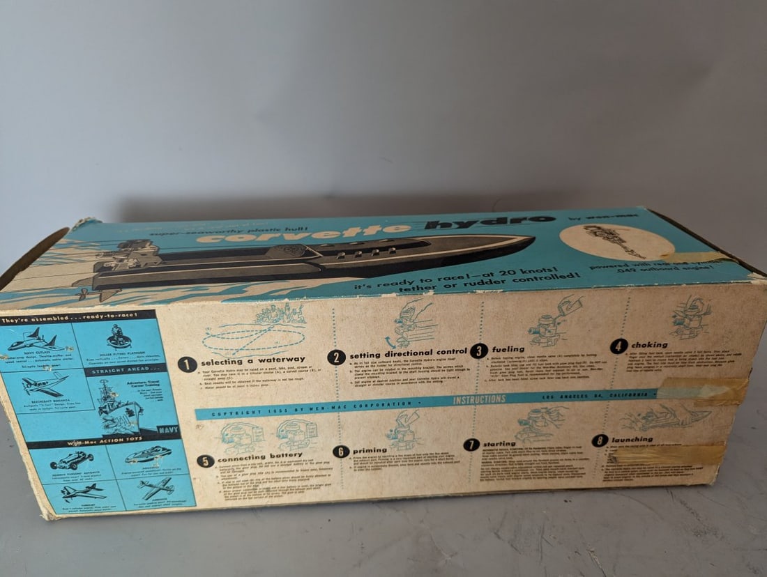 Vintage 1955 Wen-Mac Corvette Hydro Gas Powered Toy Boat with Original Box - 11