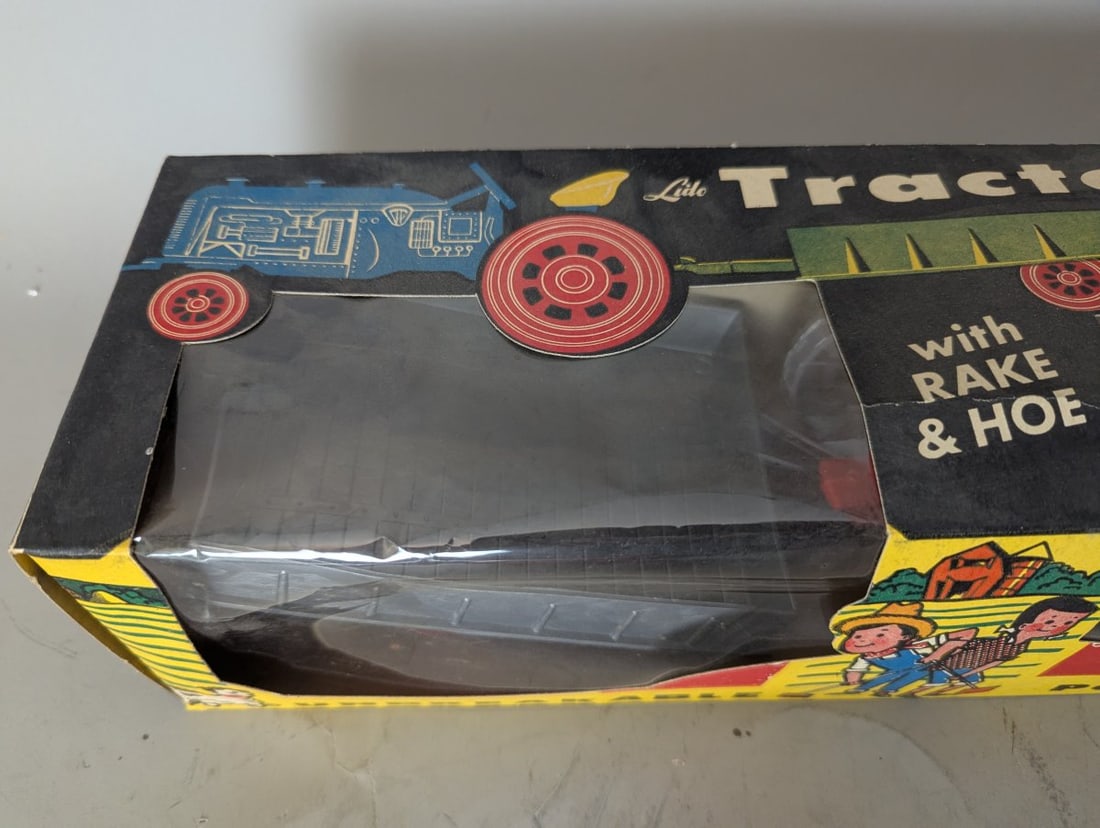 Vintage Lido Tractor Trailer with Rake & Hoe Toy Set No. 1793 New Old Stock - 2