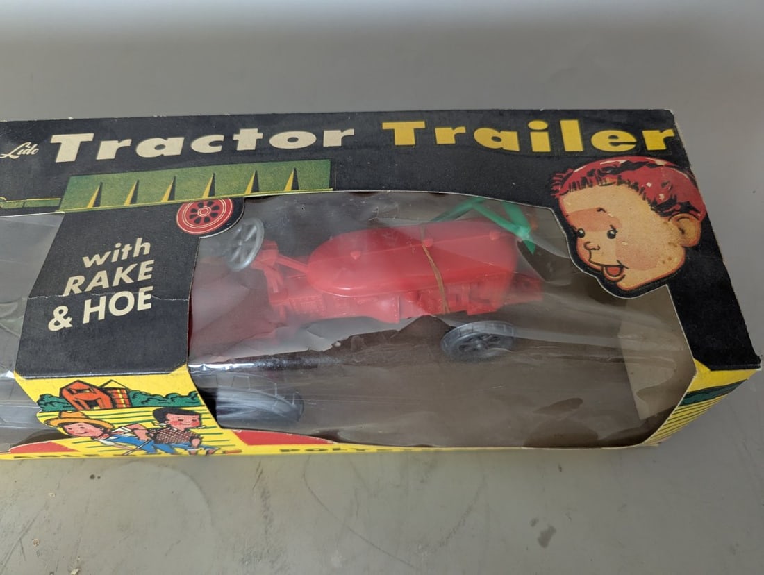 Vintage Lido Tractor Trailer with Rake & Hoe Toy Set No. 1793 New Old Stock - 3