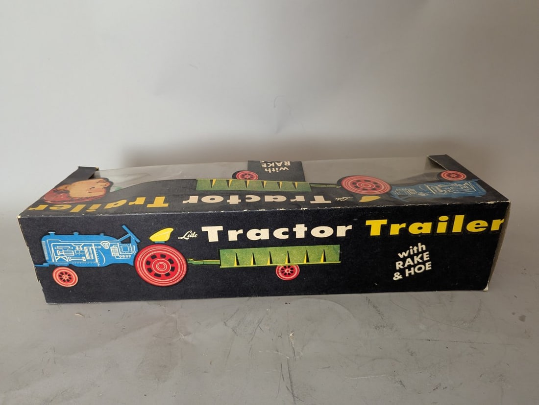 Vintage Lido Tractor Trailer with Rake & Hoe Toy Set No. 1793 New Old Stock - 7