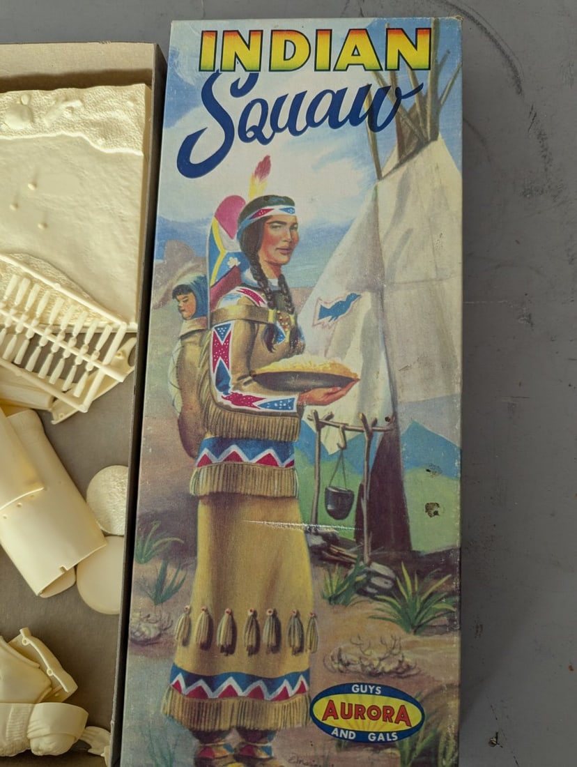 Aurora Indian Squaw Figurine Model Kit No 418-98 Vintage Collectible Unassembled: **Important** Please read below description on how to avoid high shipping costs. Up for auction is a rare Aurora 'Indian Squaw' Figurine Model Kit No. 418-98, featuring New old stock. 13 x 5 1/2 x 1