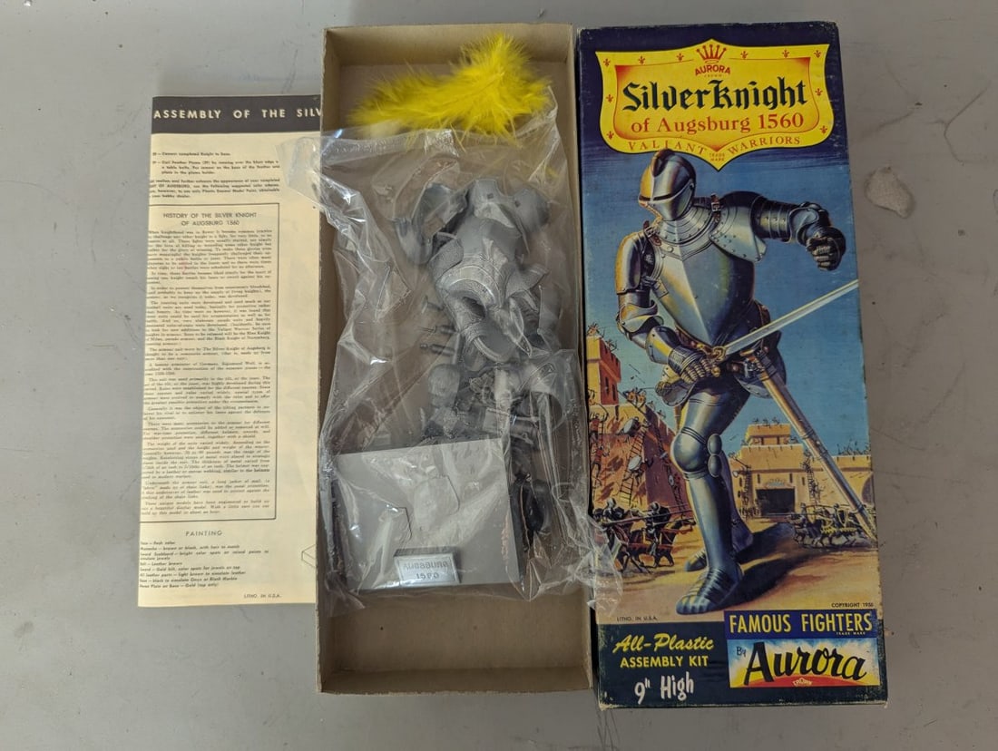 Aurora Famous Fighters Silver Knight of Augsburg 1560 Model Kit KI-98 Vintage Collectible: **Important** Please read below description on how to avoid high shipping costs. Discover this New Old Stock Aurora Famous Fighters Silver Knight of Augsburg 1560 Model Kit (No. KI-98). With dimension