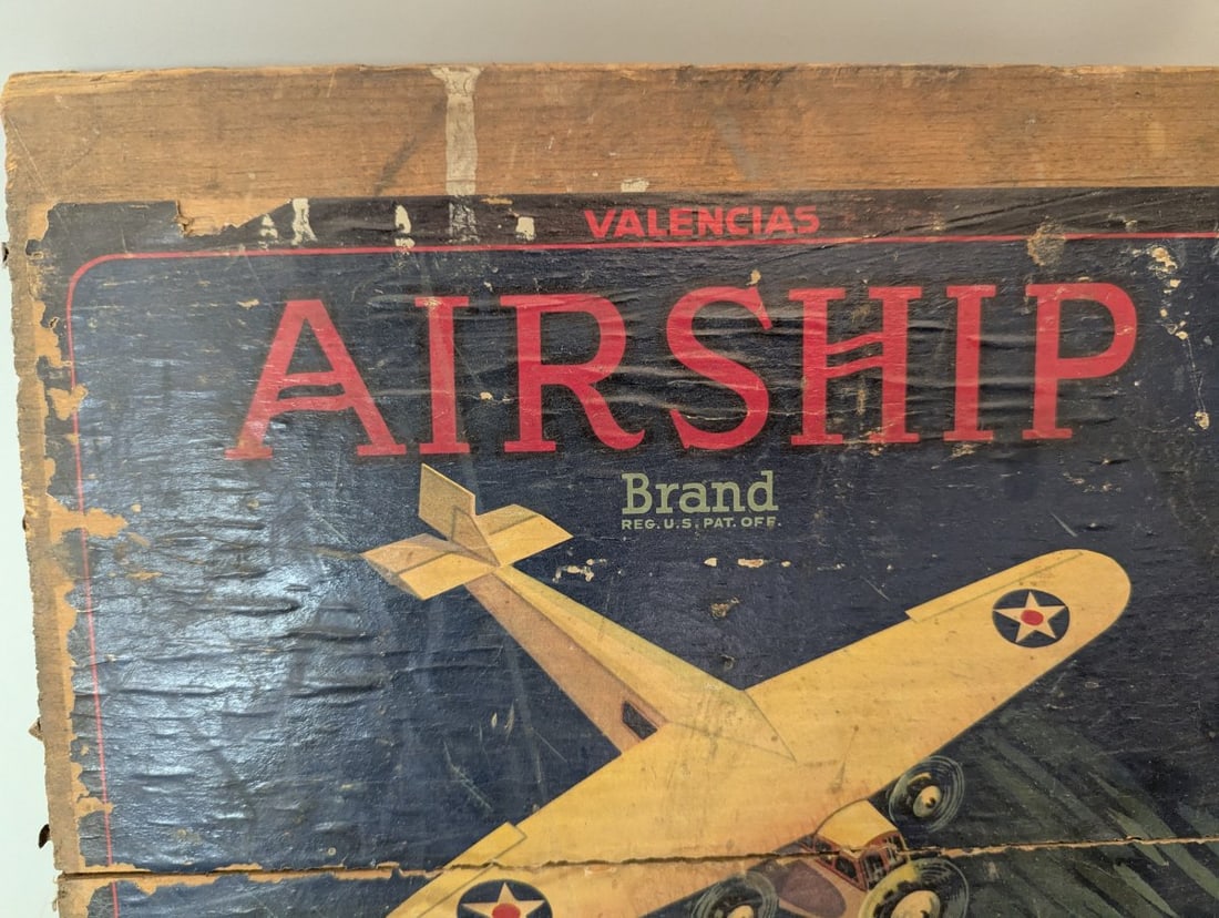 Vintage Airship Brand Valencia Orange Crate End Panel Americana Collectible - 2