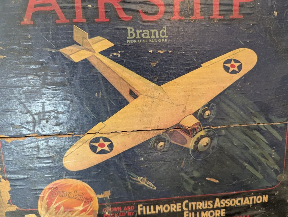 Vintage Airship Brand Valencia Orange Crate End Panel Americana Collectible - 3