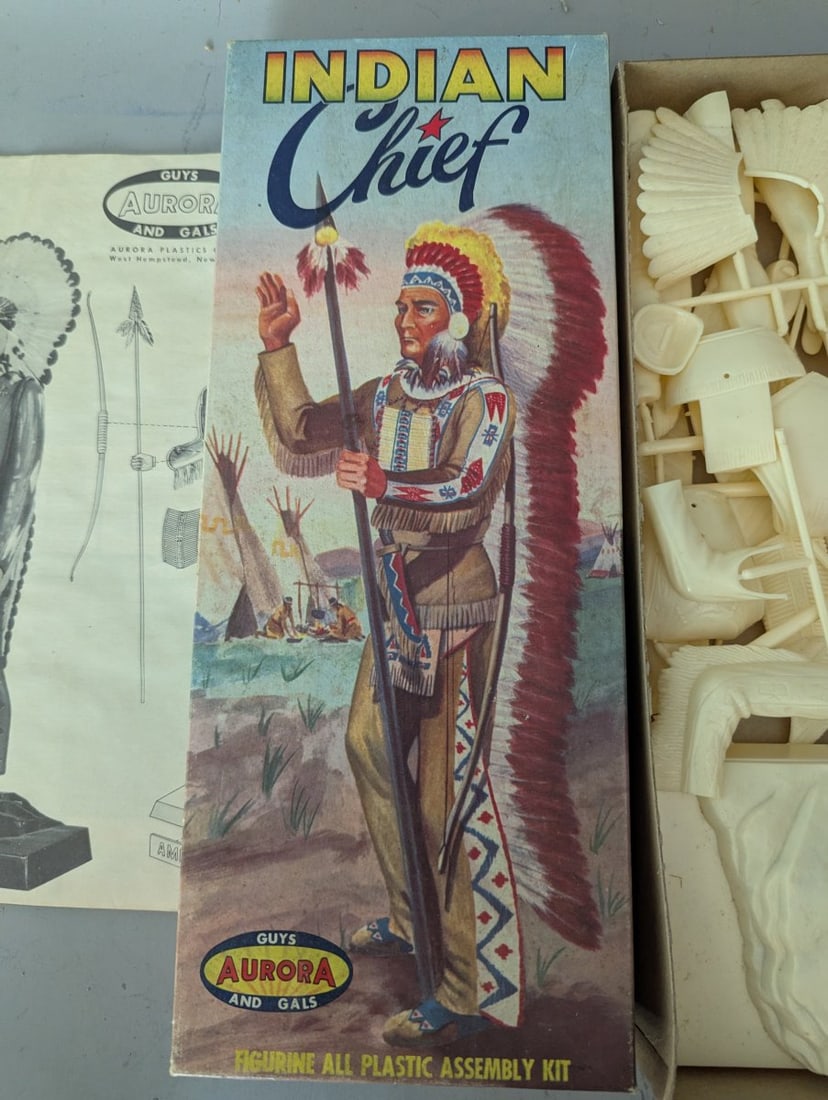 Aurora Indian Chief Figurine Plastic Assembly Kit 417-98 Vintage Model Unbuilt - 2