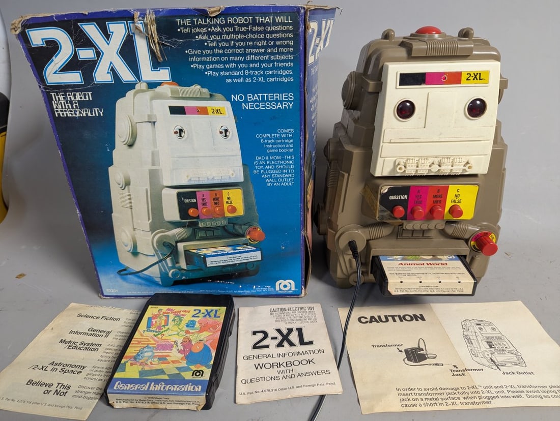Vintage Mego 2-XL Talking Robot Toy 1978 with Box and Accessories Educational Toy: **Important** Please read below description on how to avoid high shipping costs. Discover a piece of nostalgic history with this Mego 2-XL Talking Robot Toy from 1978. Box dimensions are 12 x 10 x 7.
