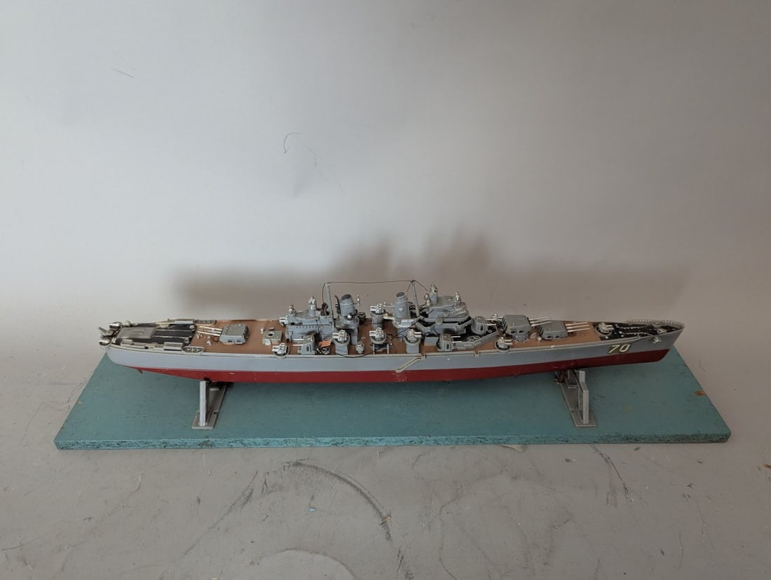 Vintage Revell USS Canberra CA-70 Model Ship Collectible Plastic Assembly: **Important** Please read below description on how to avoid high shipping costs. Discover this unique vintage assembled Revell USS Canberra (CA-70) model ship, measuring approximately 19 x 4 1/2 x 4