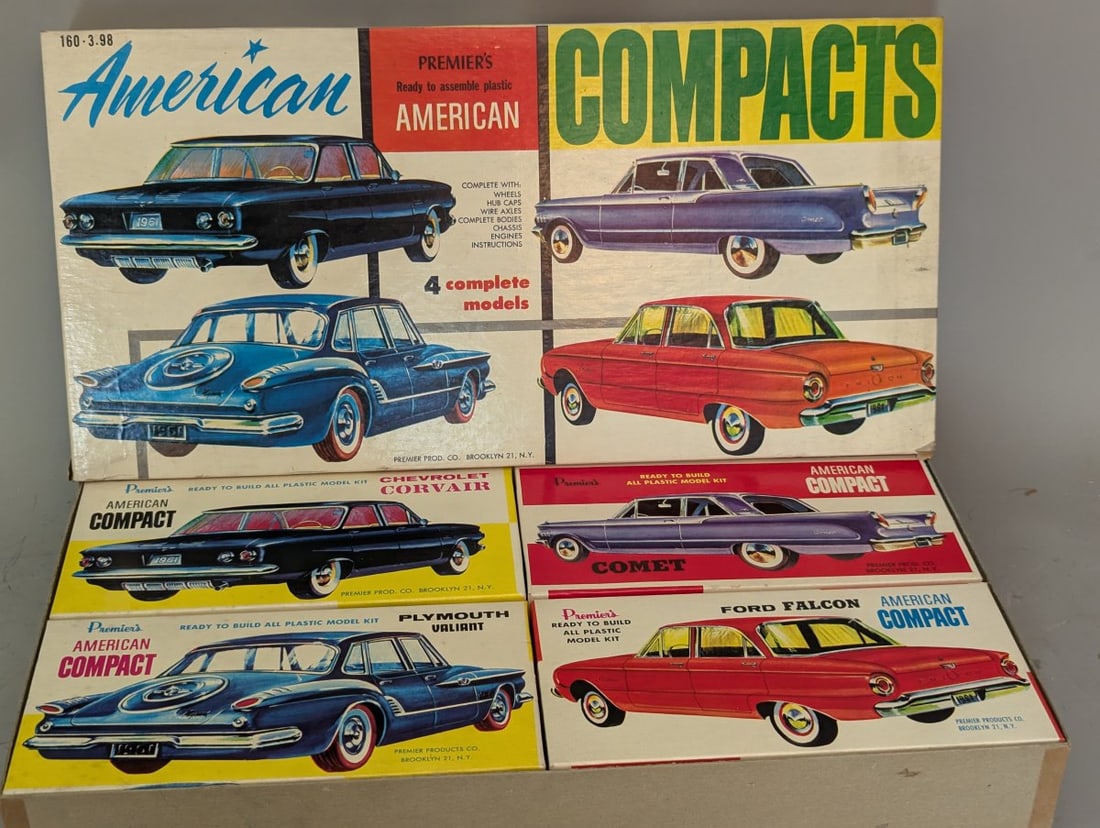 Premier American Compacts 4-Car Model Kit Set No. 160-3.98 Vintage Auto Collectibles: **Important** Please read below description on how to avoid high shipping costs. Don't miss this incredible opportunity to own a piece of automotive history! This Premier's American Compacts 4-Car Mod