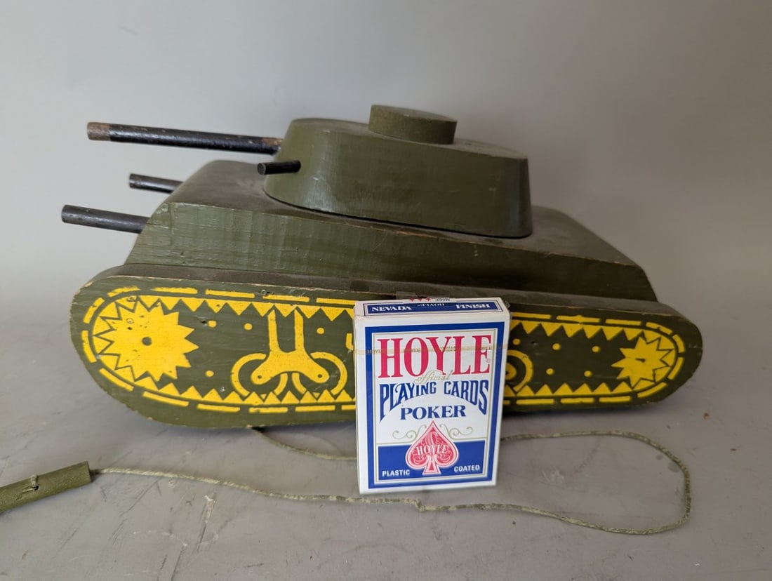 Vintage ND Cass Wooden Pull Toy Tank Military Collectible Unique Broken Cannon - 3