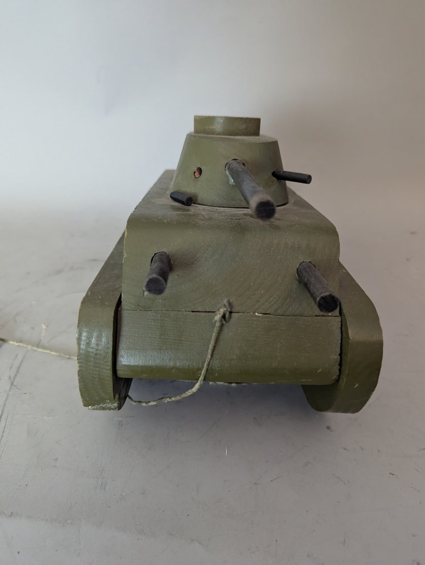 Vintage ND Cass Wooden Pull Toy Tank Military Collectible Unique Broken Cannon - 4