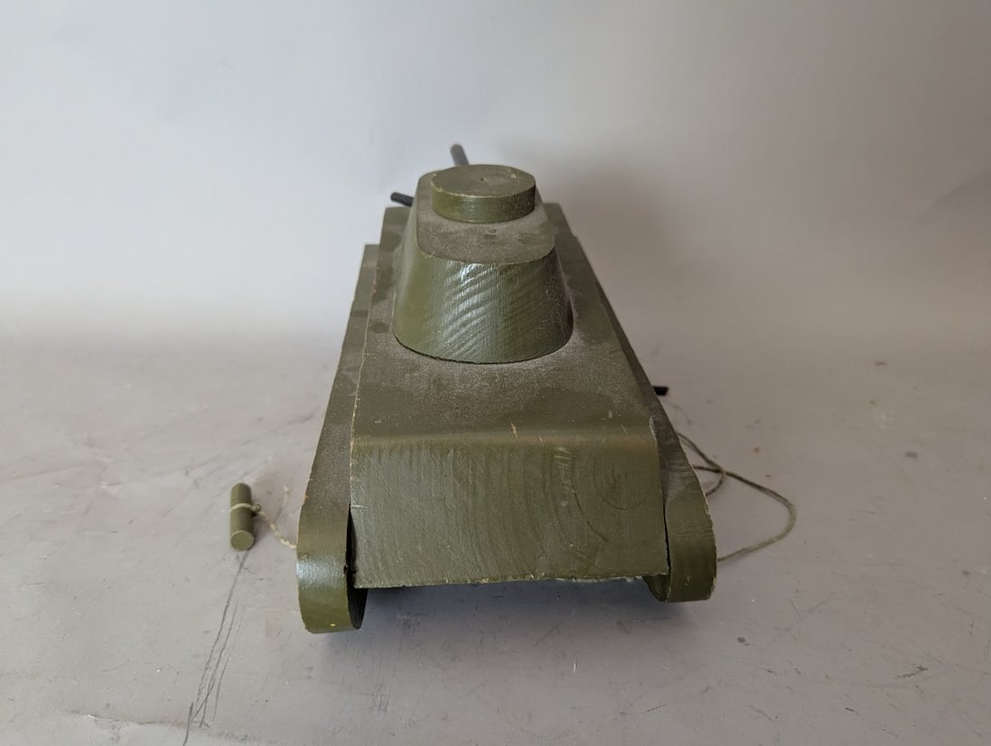 Vintage ND Cass Wooden Pull Toy Tank Military Collectible Unique Broken Cannon - 6