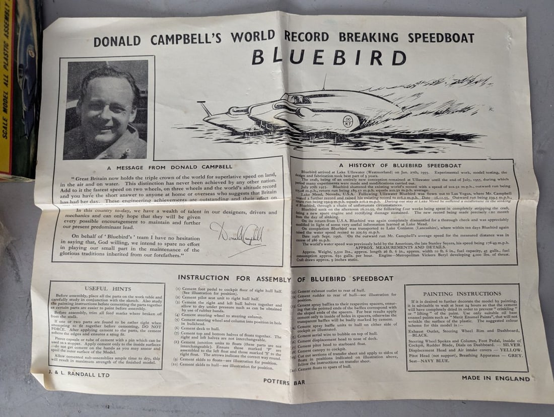 Merit Donald Campbell's Bluebird K7 Scale Model Kit Vintage Unbuilt Collectible - 2