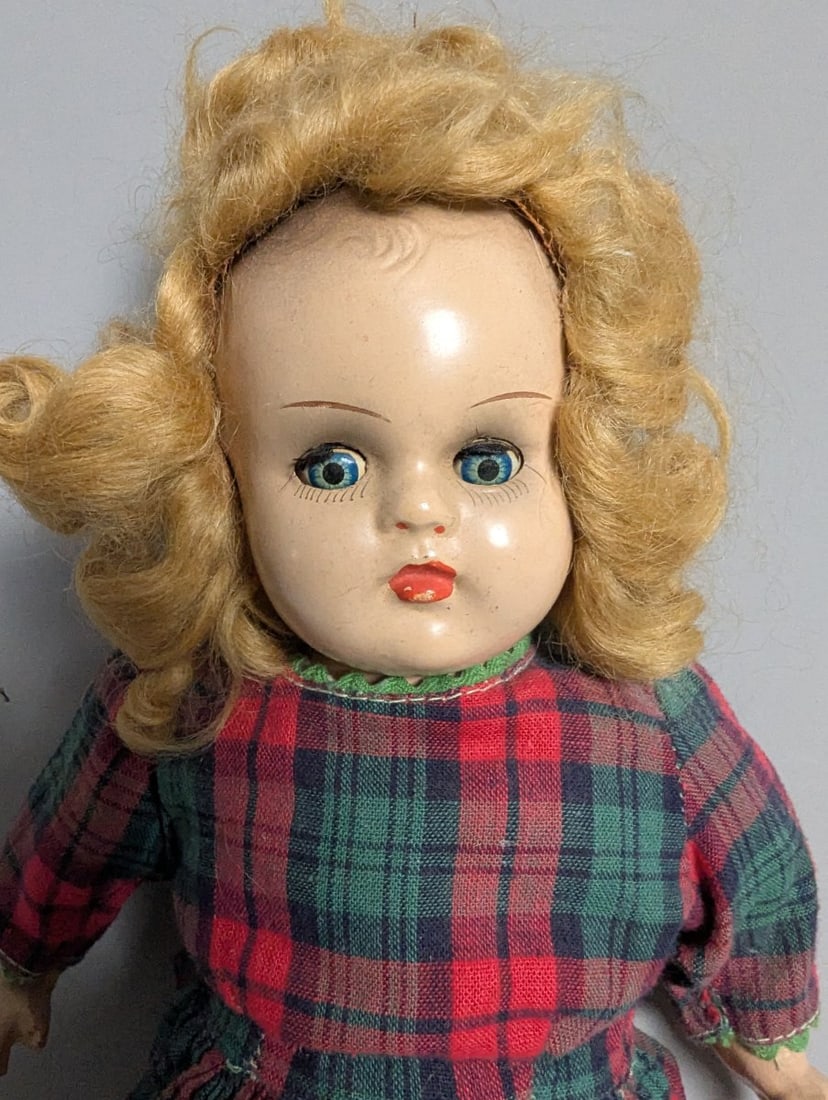 Vintage Composition Dolls Collection Effanbee Plaid Polka Dot Pink Dress Antique - 10