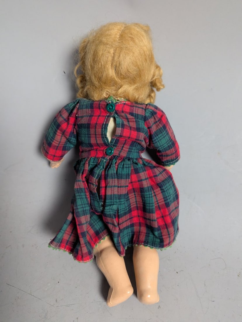 Vintage Composition Dolls Collection Effanbee Plaid Polka Dot Pink Dress Antique - 11