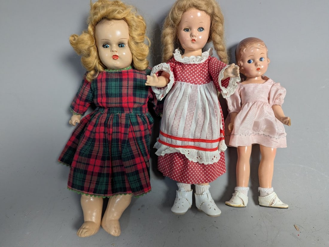 Vintage Composition Dolls Collection Effanbee Plaid Polka Dot Pink Dress Antique (1 of 11)