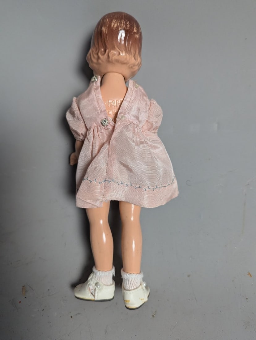 Vintage Composition Dolls Collection Effanbee Plaid Polka Dot Pink Dress Antique - 2