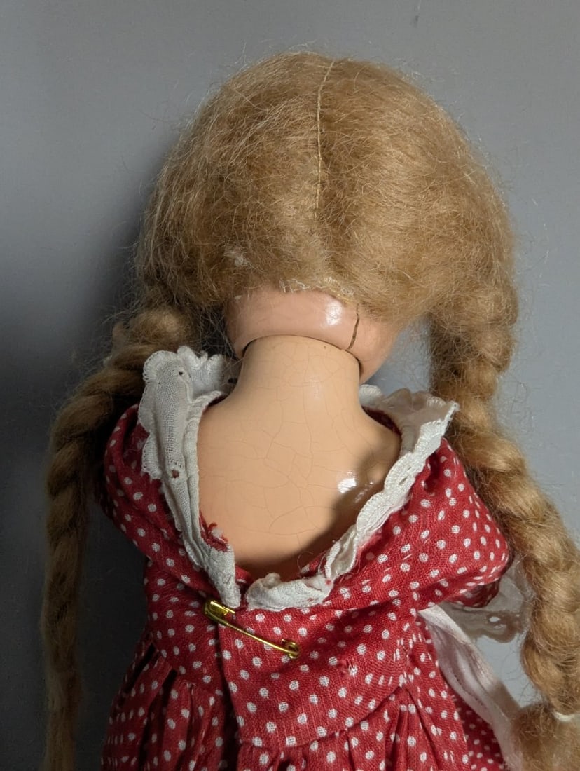 Vintage Composition Dolls Collection Effanbee Plaid Polka Dot Pink Dress Antique - 8